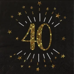 40 Års Glitter Servietter Guld/Sort