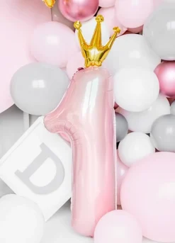 1 Års Krone Folieballon Lyserød