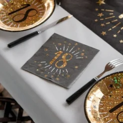 18 Års Servietter Glitter Guld/Sort