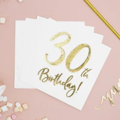 30 Års Servietter Guld/Hvid