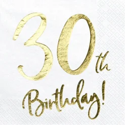 30 Års Servietter Guld/Hvid