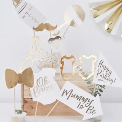 Babyshower Selfie Props Hvid/Guld