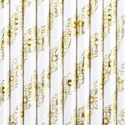Blomstret Papirsugerør Guld/Hvid