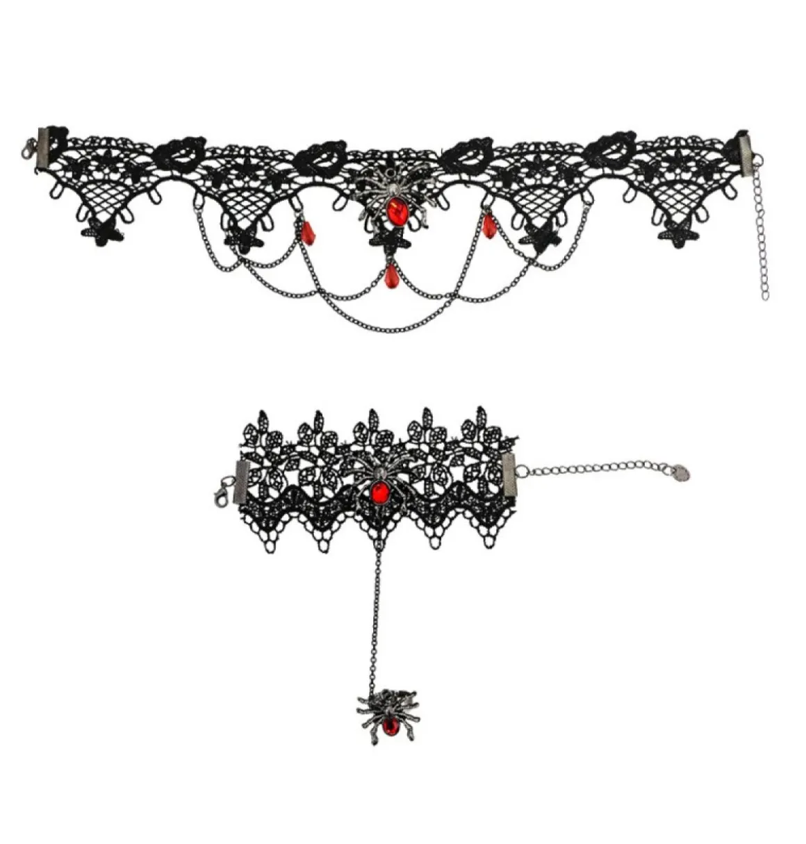 Edderkop Choker & Armbånd Sort/Rød