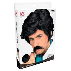 80'er Playboy Paryk & Overskæg Sort