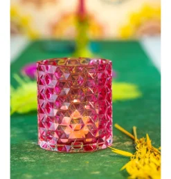 Facetteret Glas Lysestage Pink