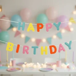 Filt Happy Birthday Guirlande Brun