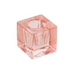 Firkant Glas Lysestage Lyserød