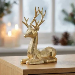 Geometrisk Liggende Rensdyr Figur Guld
