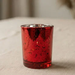 Glas Fyrfadsstage Metallisk Rød