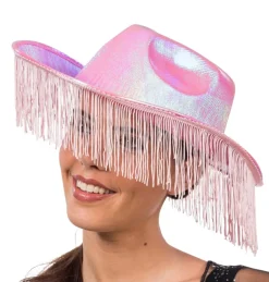 Glitrende Cowboyhat Med Frynser Lyserød
