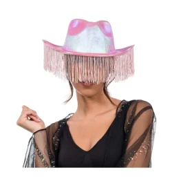 Glitrende Cowboyhat Med Frynser Lyserød