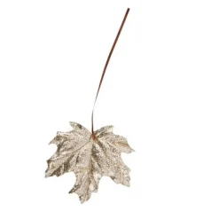 Glitter Ahornblad Med Satinbånd Guld