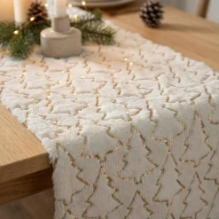 Glitter Juletræ Bordløber Hvid/Guld