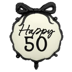 Happy 50 Folieballon Sort/Hvid