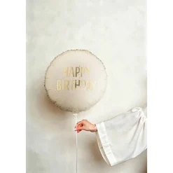 Happy Birthday Rund Folieballon Creme