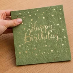 Happy Birthday Servietter Oliven