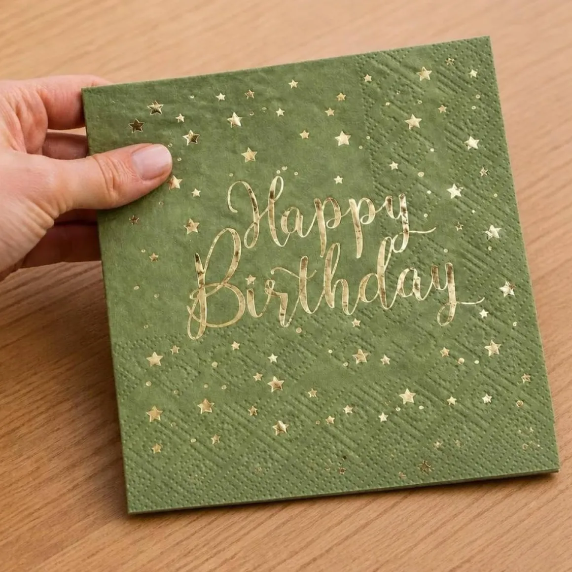 Happy Birthday Servietter Oliven