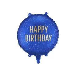 Happy Birthday Rund Folieballon Blå