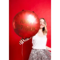 Happy Birthday Rund Folieballon Mørkerød