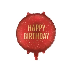 Happy Birthday Rund Folieballon Mørkerød