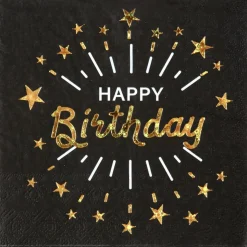 Happy Birthday Servietter Sort/Guld