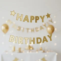 Happy Birthday Stjerne Guirlande Guld