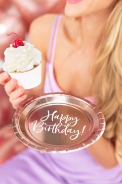 Happy Birthday Tallerkener Rosaguld