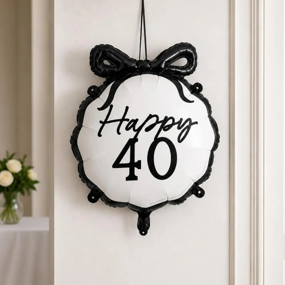 Happy 40 Folieballon Sort/Hvid