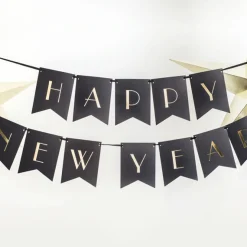 Happy New Year Flagguirlande Sort/Guld