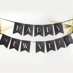 Happy New Year Flagguirlande Sort/Guld