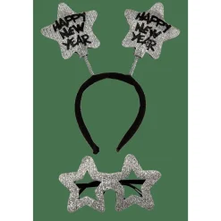 Happy New Year Hårbøjle Og Stjernebriller Sølv