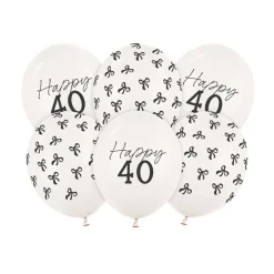Happy 40 Års Fødselsdag Latexballoner Off-White, 6-pak