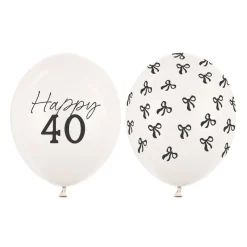 Happy 40 Års Fødselsdag Latexballoner Off-White, 50-pak