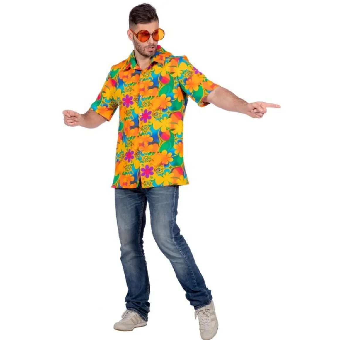 Hawaiiblomst Skjorte Orange/Grøn
