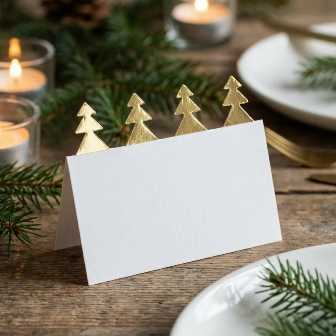 Juletræ Bordkort Hvid/Guld