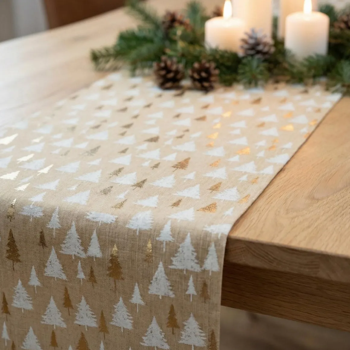 Juletræ Bordløber Hvid/Guld