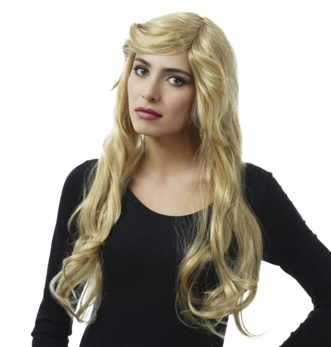 Lang Bølget Paryk Blond