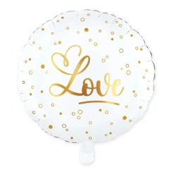 Love Rund Folieballon Guld/Hvid