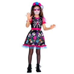Lyserød Day Of The Dead Børnekostume