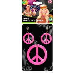 Lyserødt Hippie Fredstegn Smykkesæt