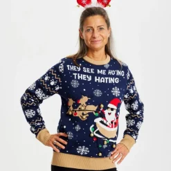 Marineblå LED Julesweater