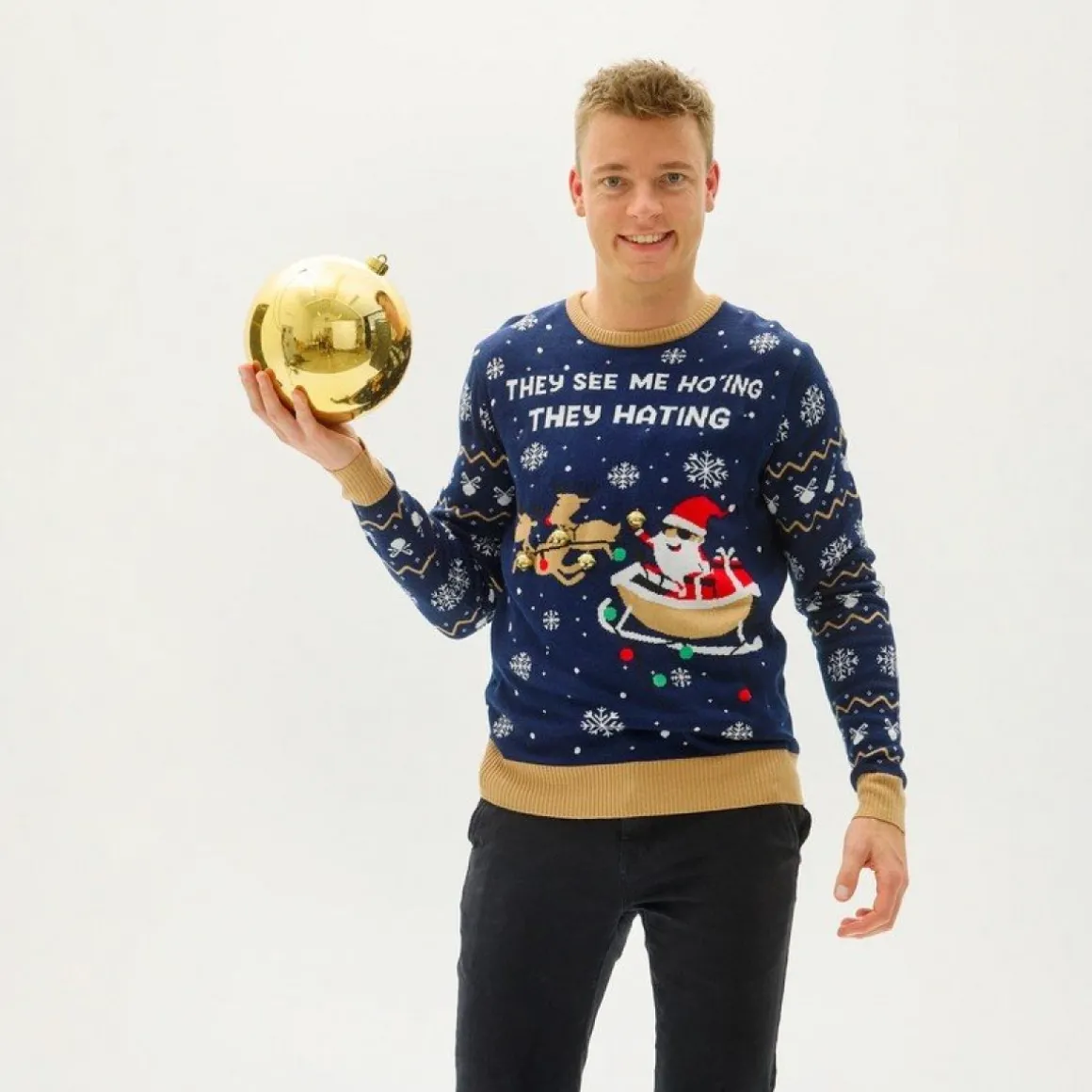 Marineblå LED Julesweater