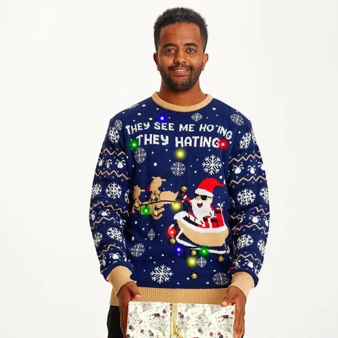 Marineblå LED Julesweater