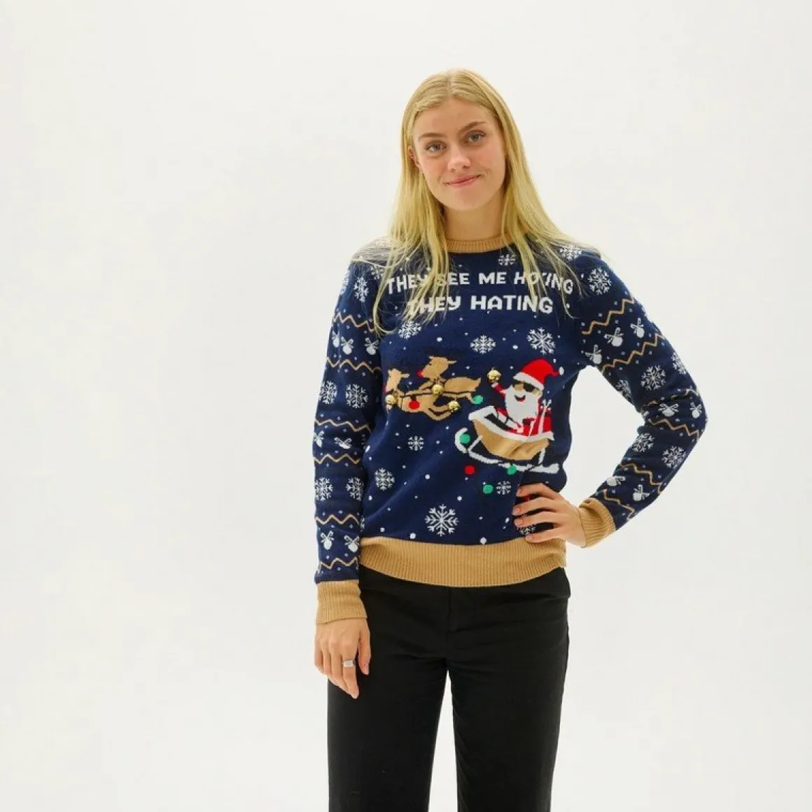 Marineblå LED Julesweater