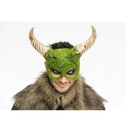 Monster Maske Med Horn Grøn