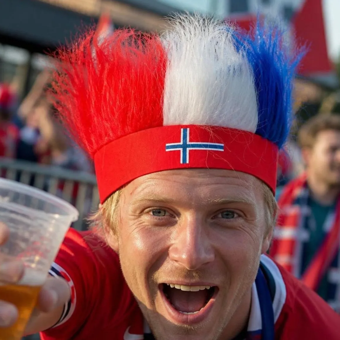 Norge Supporterhat Med Hår Rød/Blå