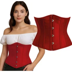 Pirat Satin Korset Rød