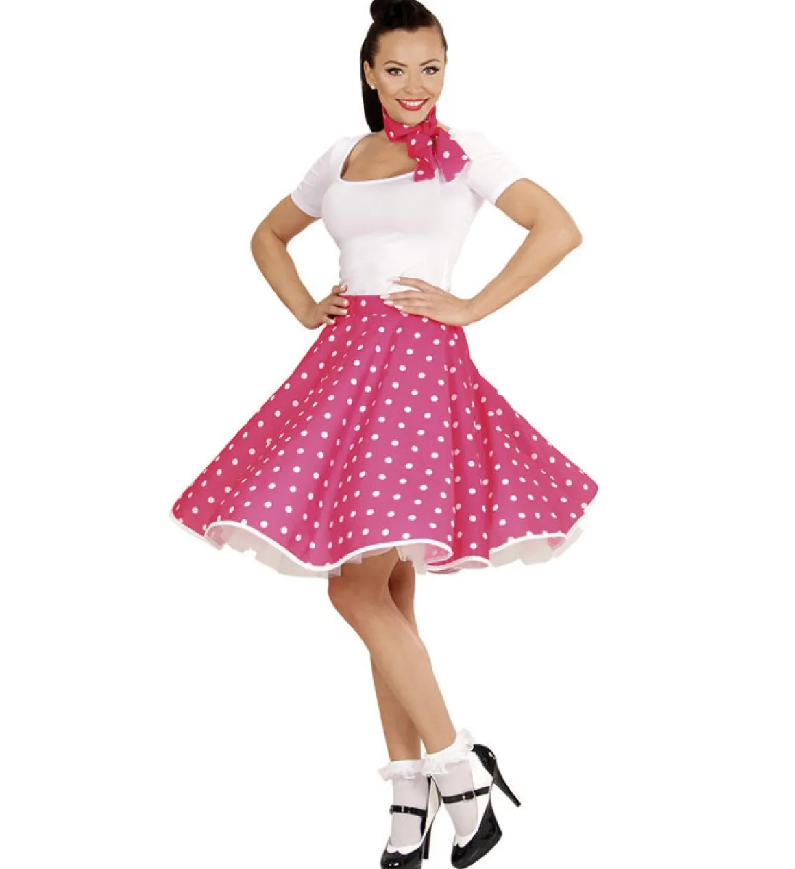 Polka 50'er Nederdel Pink