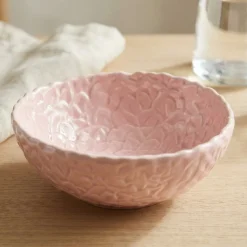 Præget Blomster Keramikskål Lyserød